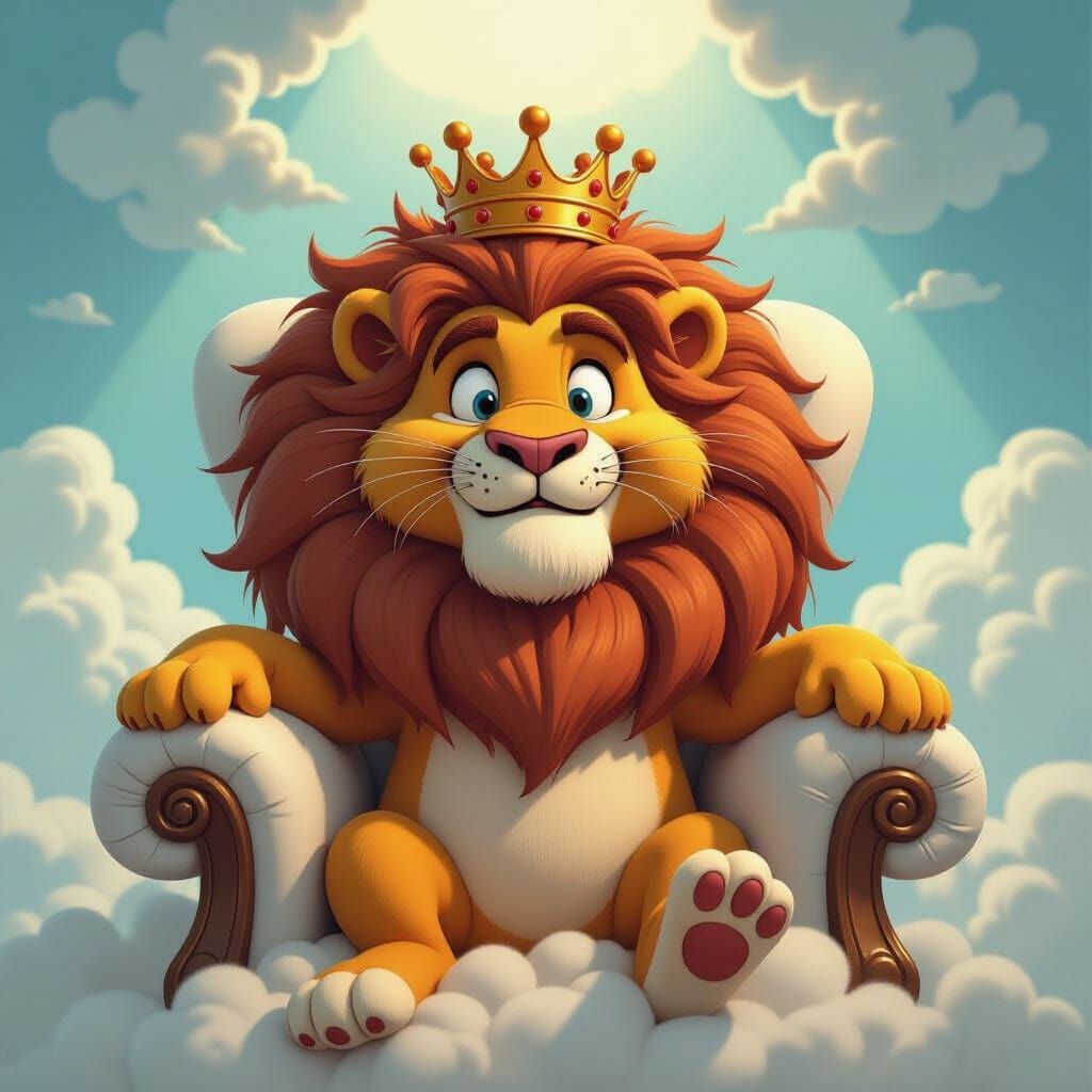 Exaggerated Lion King in Surrealist Painting Style
