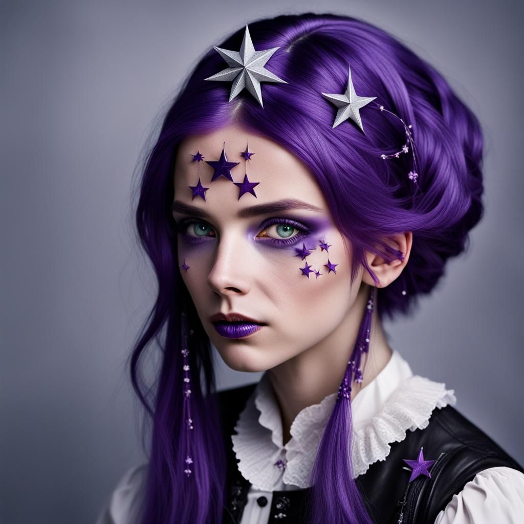 Gothic Woman with Star Hair Portrait