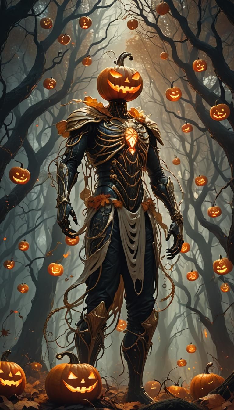 "A humanoid with a pumpkin-shaped head and whiskers shaped l...