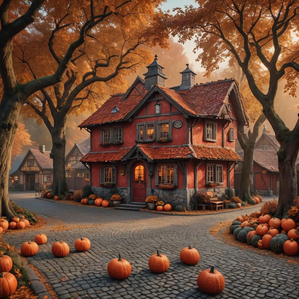 Autumn Doctor's Office in Rustic Village: 8K Photography