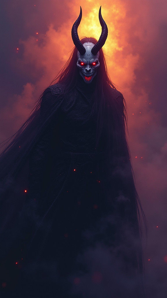 Dark Figure with Red Eyes in Dark Space