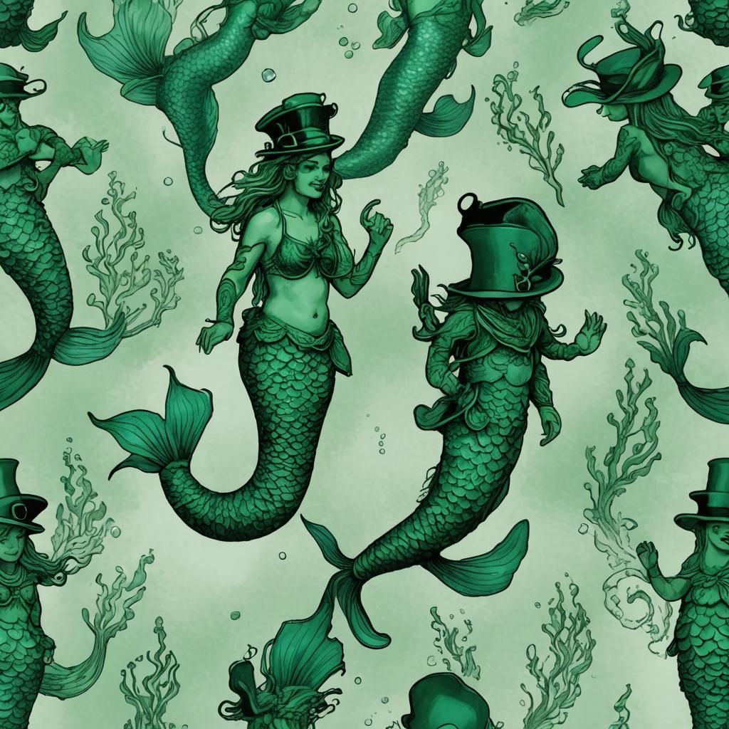 Top-Hatted Merman Diving in Aqua Waters