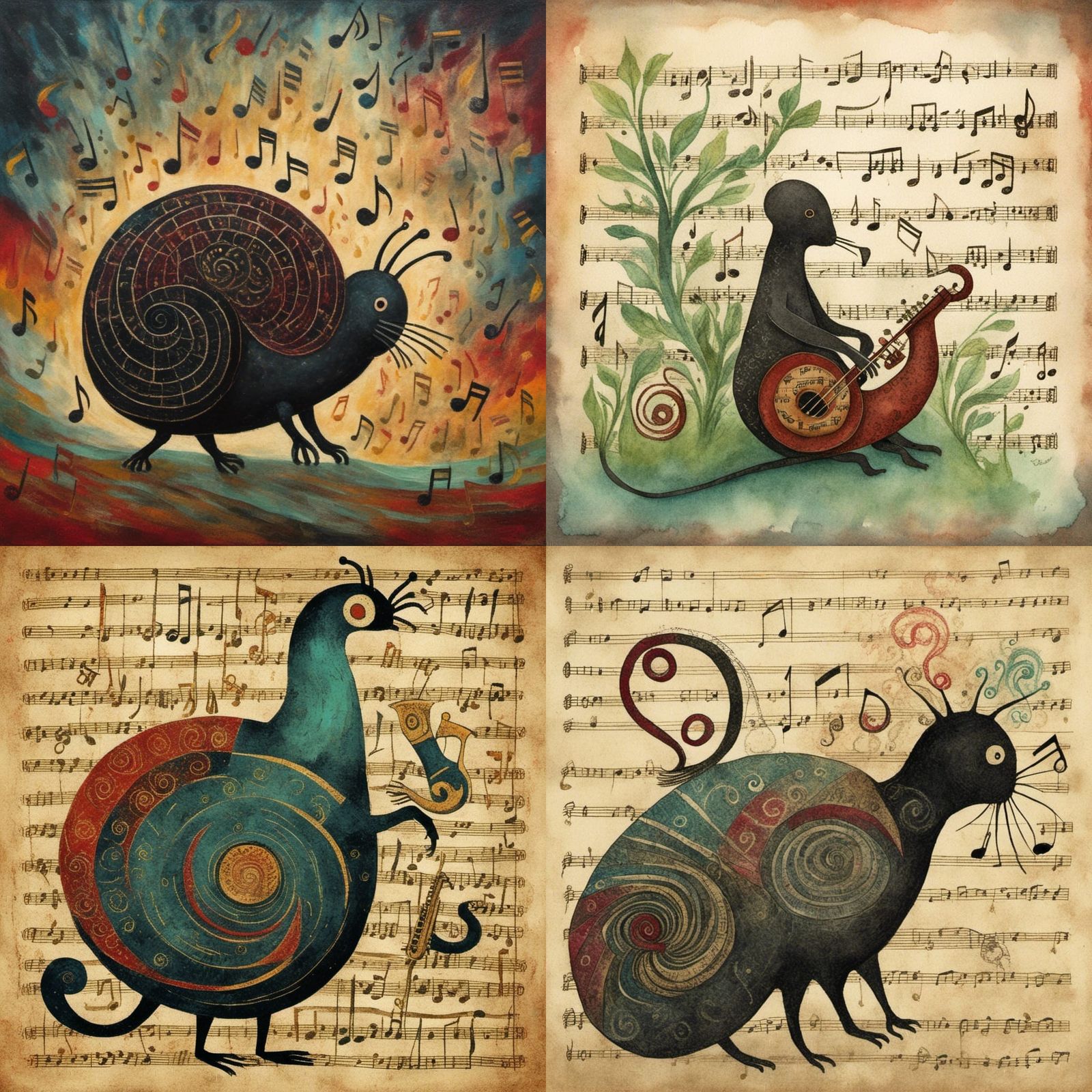 Jazz Band Record Sleeve with Cute Creatures