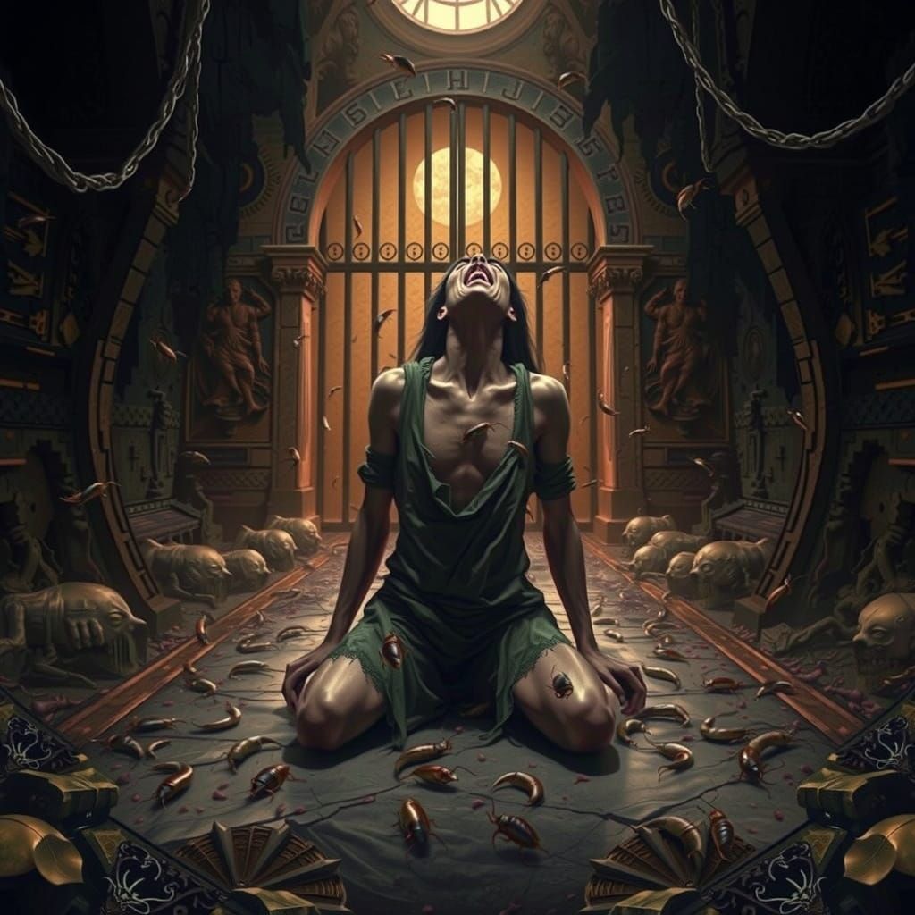 Infested Figure in Decaying Catacomb: Gothic Horror