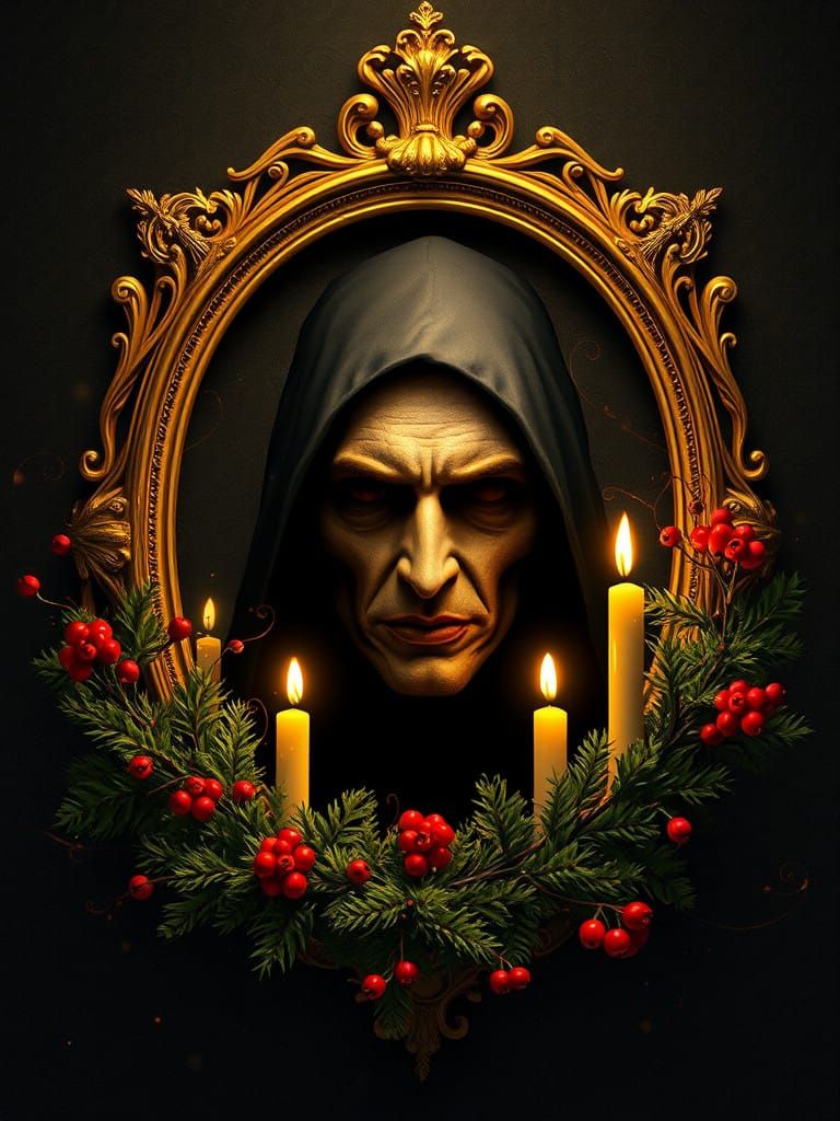 Ethereal Christmas Portrait in Golden Light with Fractals