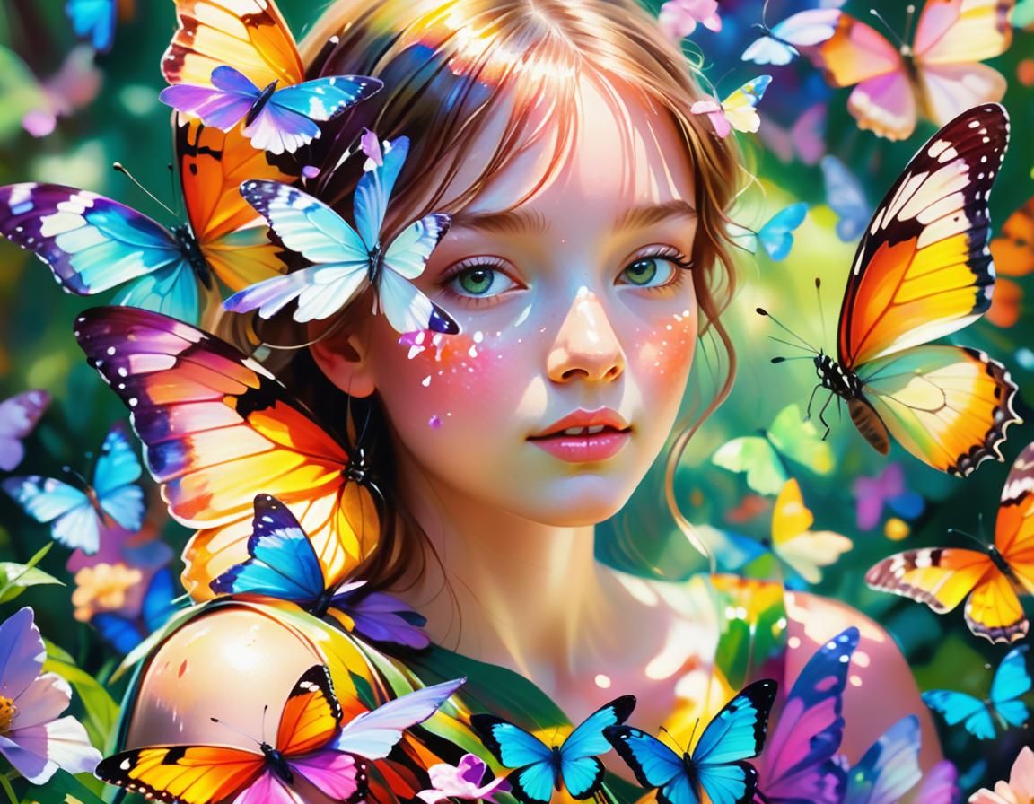 Nymph in Butterfly Garden: Impressionistic Close-Up