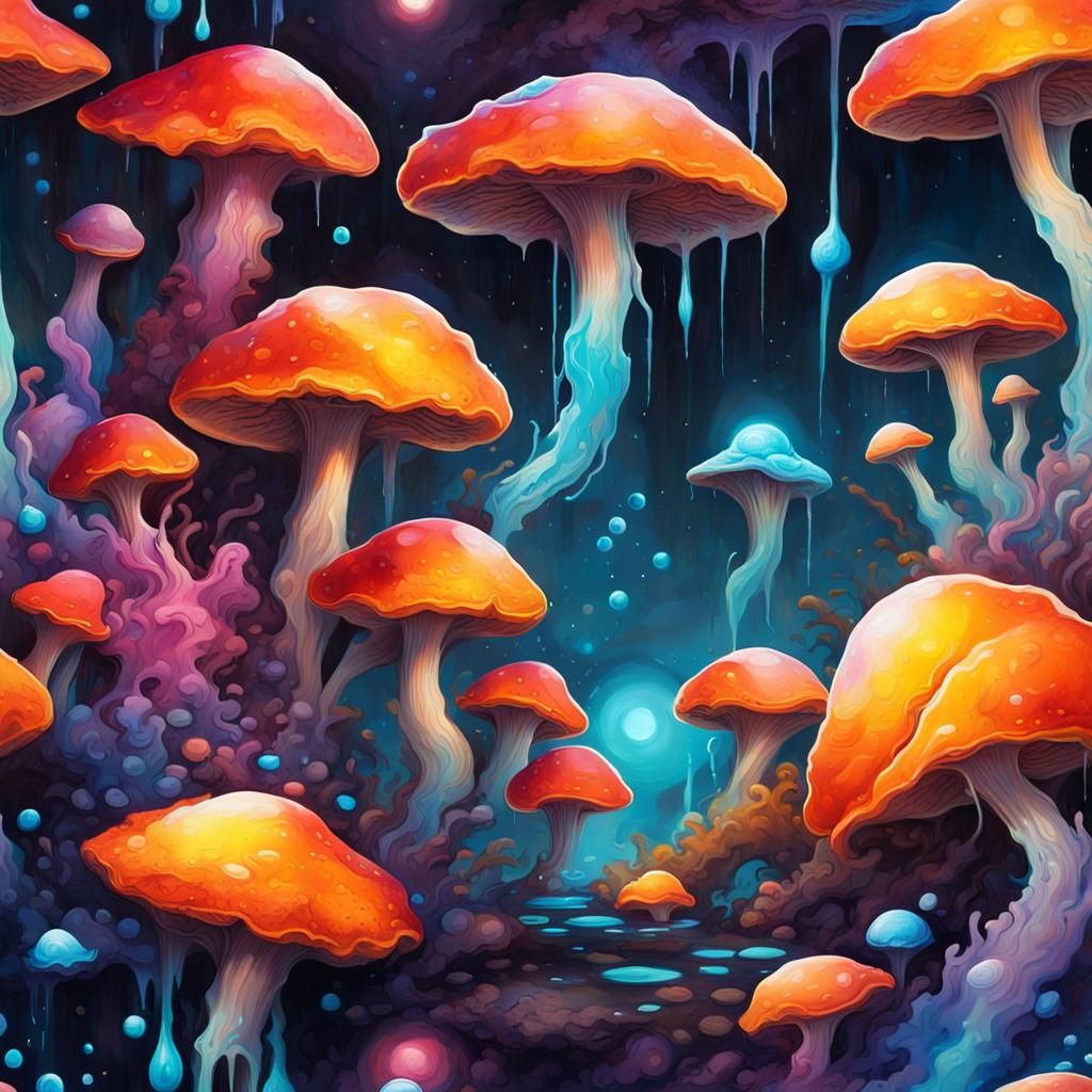 Glowing Ocean Fungi in Graffiti Art Style