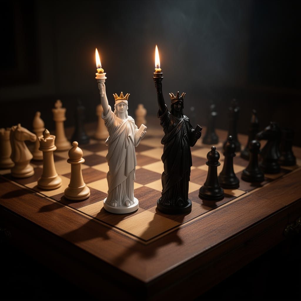 Candlelit Chess Queens in Dramatic Dutch Angle