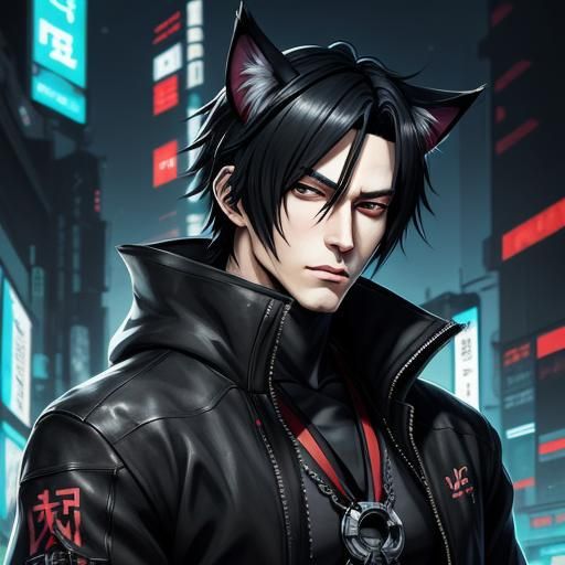 Cyberpunk Anime Boy with Animal Ears