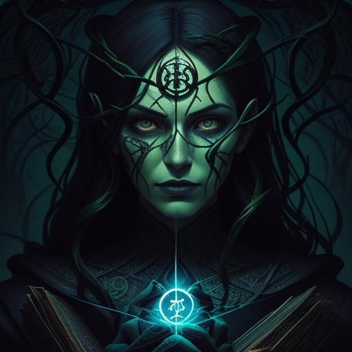 Mysterious Woman in Mystical Bookstore: Comic Book Art