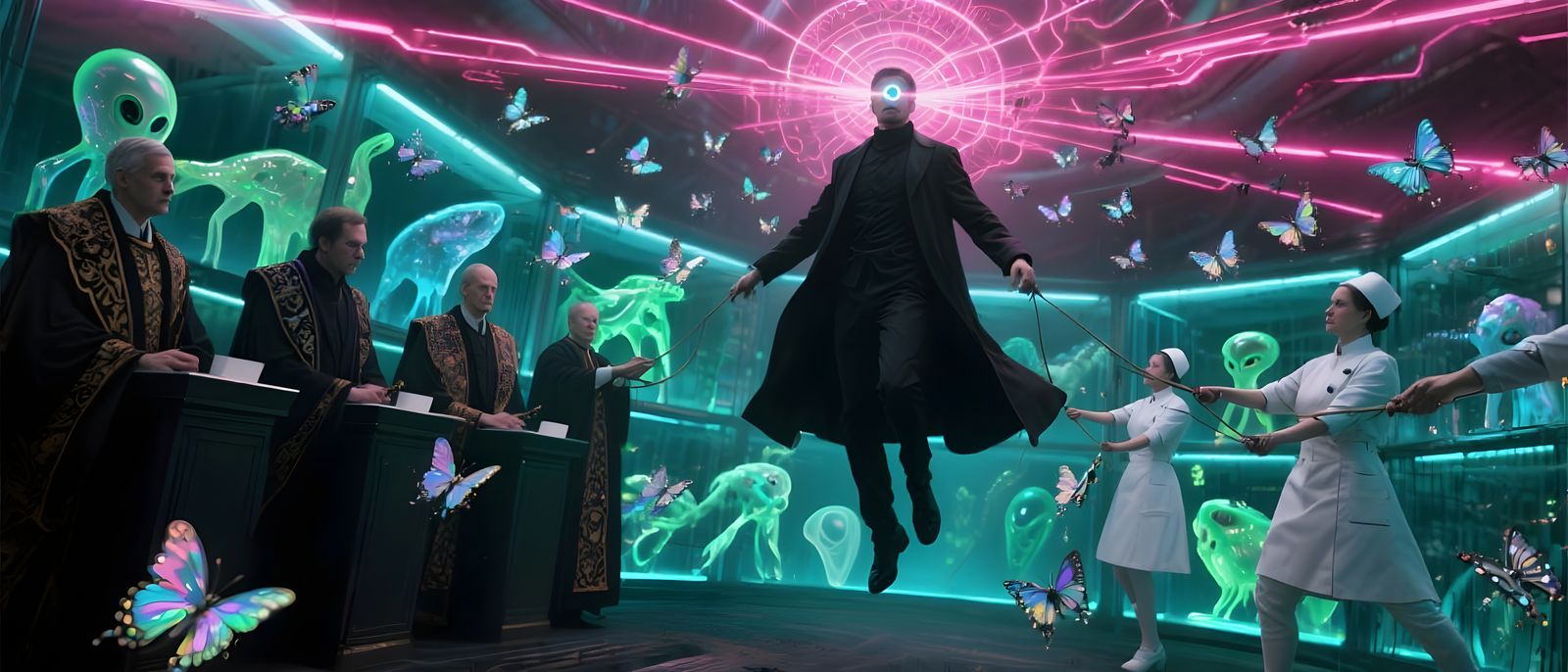 Cyberpunk Sorcerer Projects Fractal Light in Alien Zoo