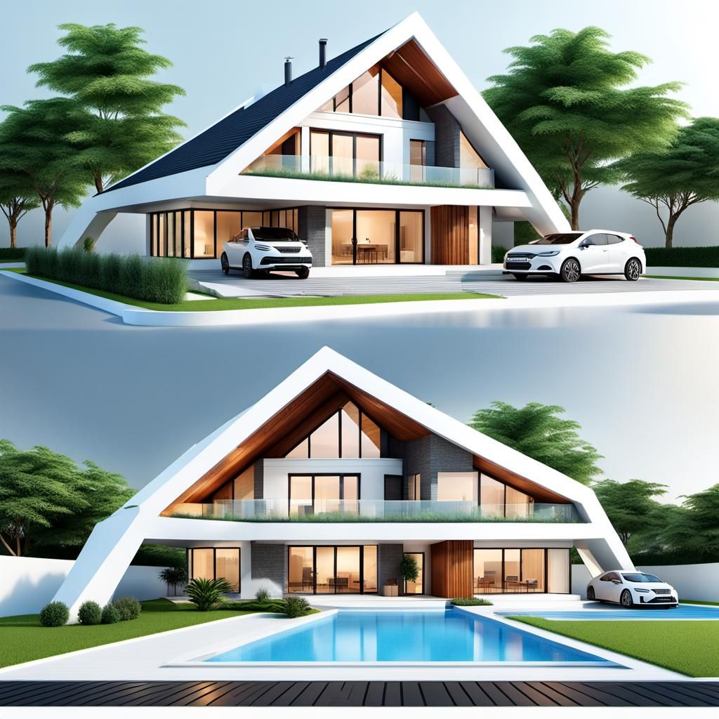 Ultra-Modern Triangular Bungalow Design in 3D