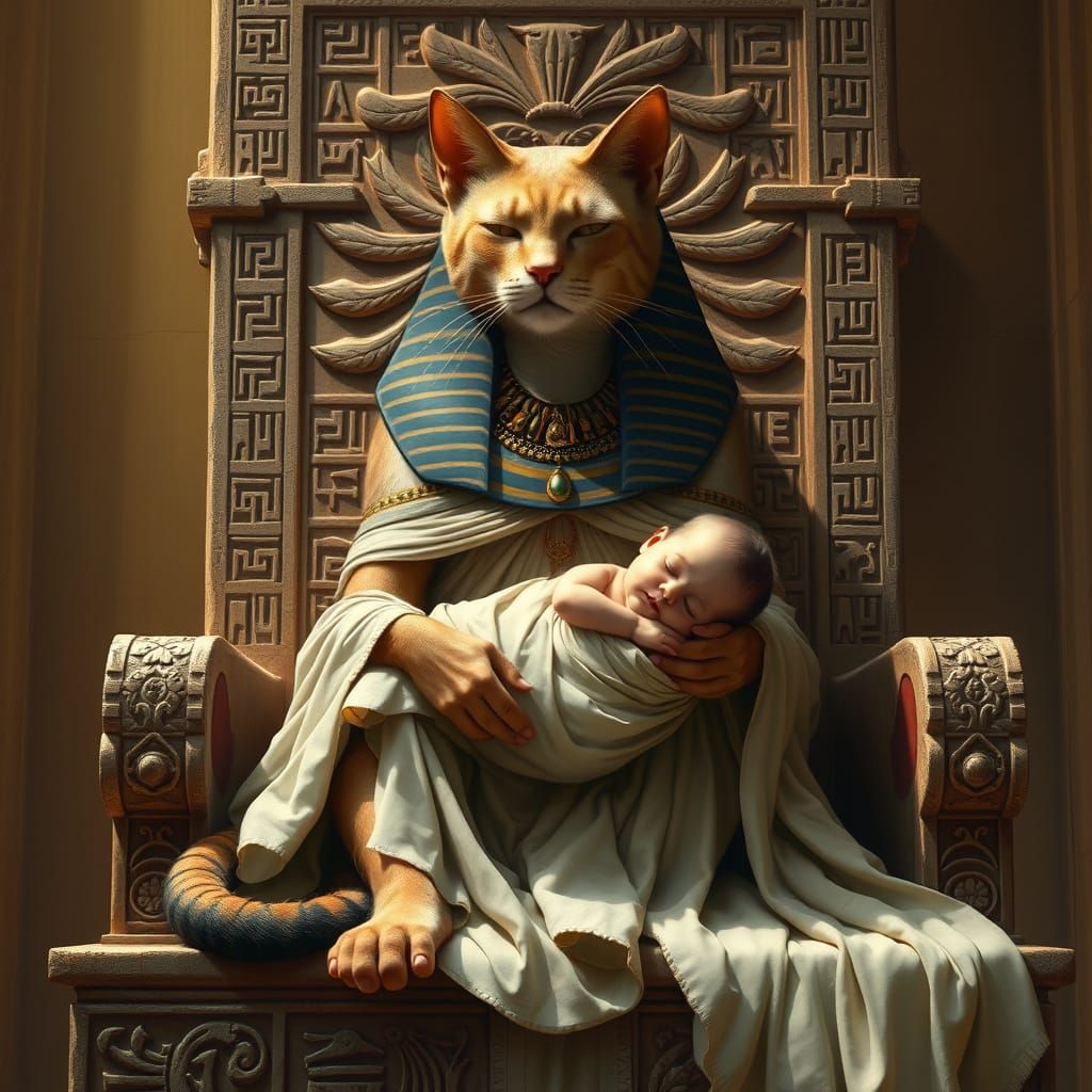 Ancient Egyptian Cat Goddess in Regal Splendor