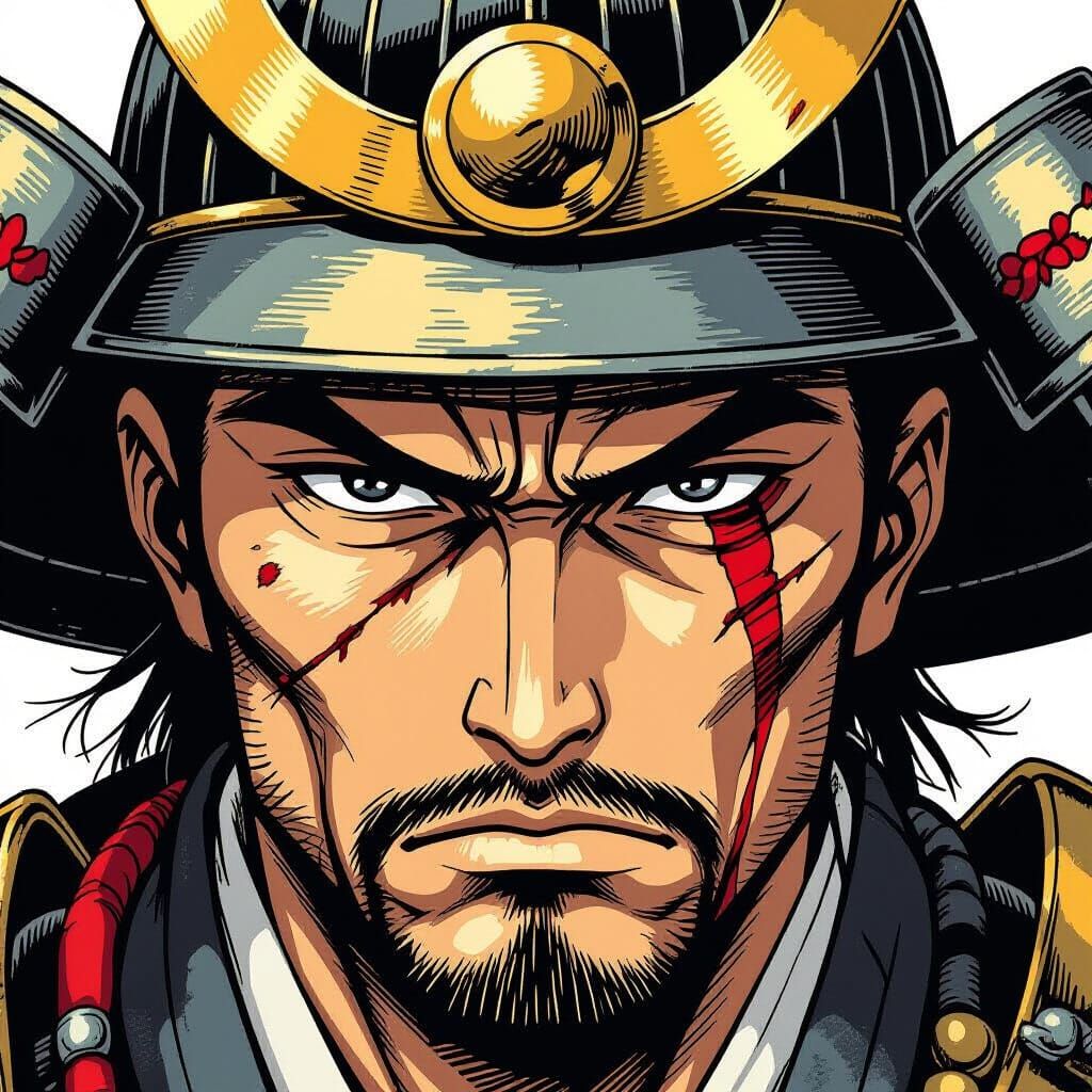 Scarred Ronin Portrait in Manga Style