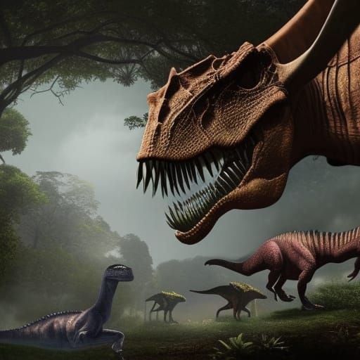 Epic Dinosaurs in a Dramatic Digital Painting
