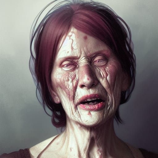 Creepy Grandma Portrait in Hyperdetailed Style