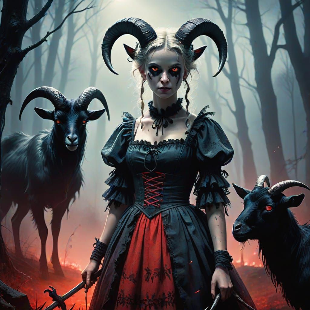 Little Bo Peep and Black Phillip in Gothic Style