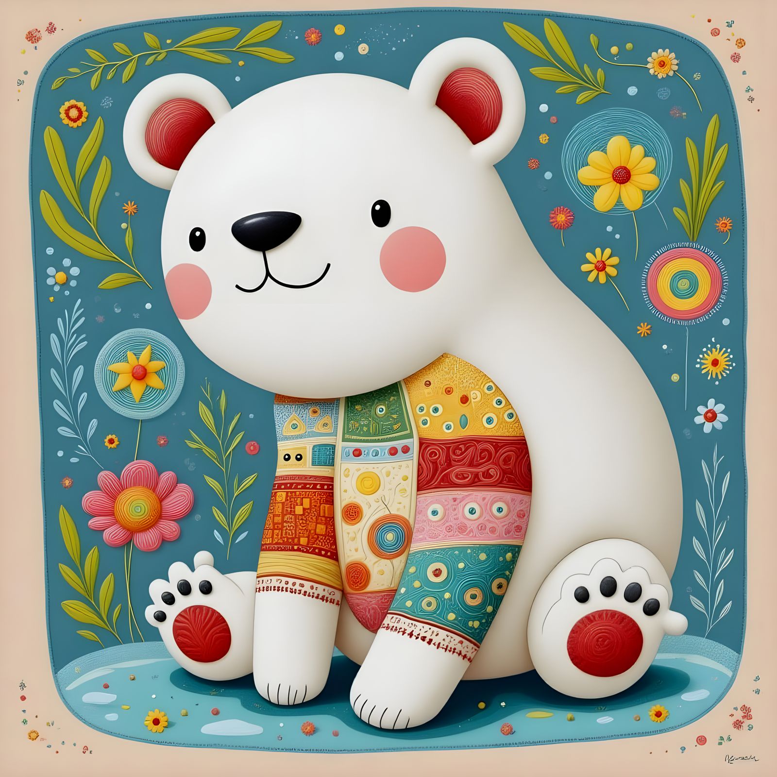 Whimsical Quilted Polar Bear Embroidery