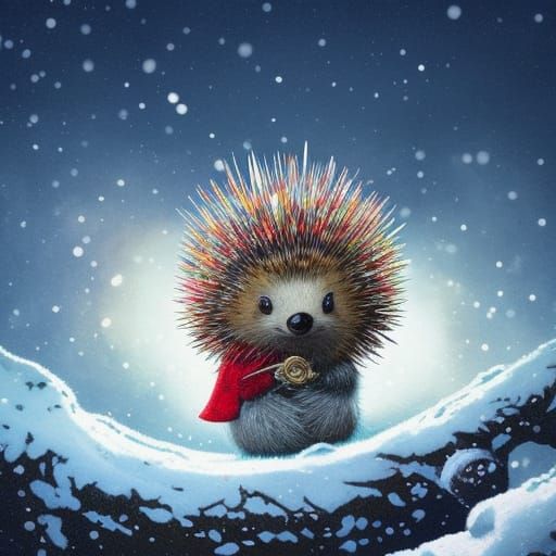Festive Porcupine Christmas Scene