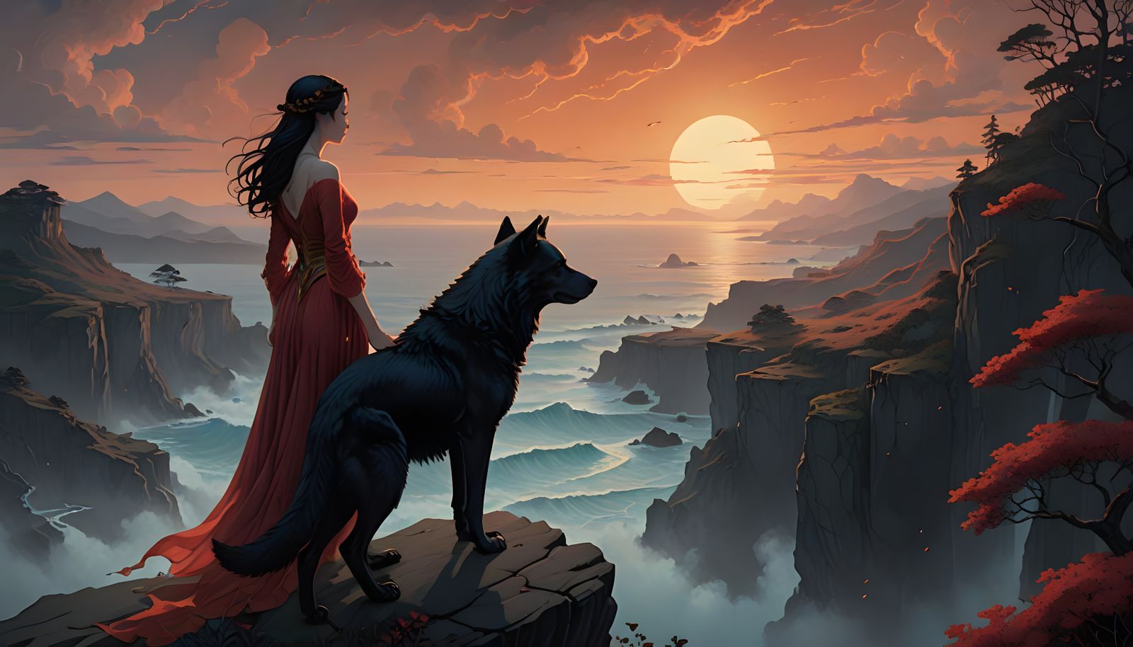 Ethereal Woman at Twilight, Surrounded by Golden Light