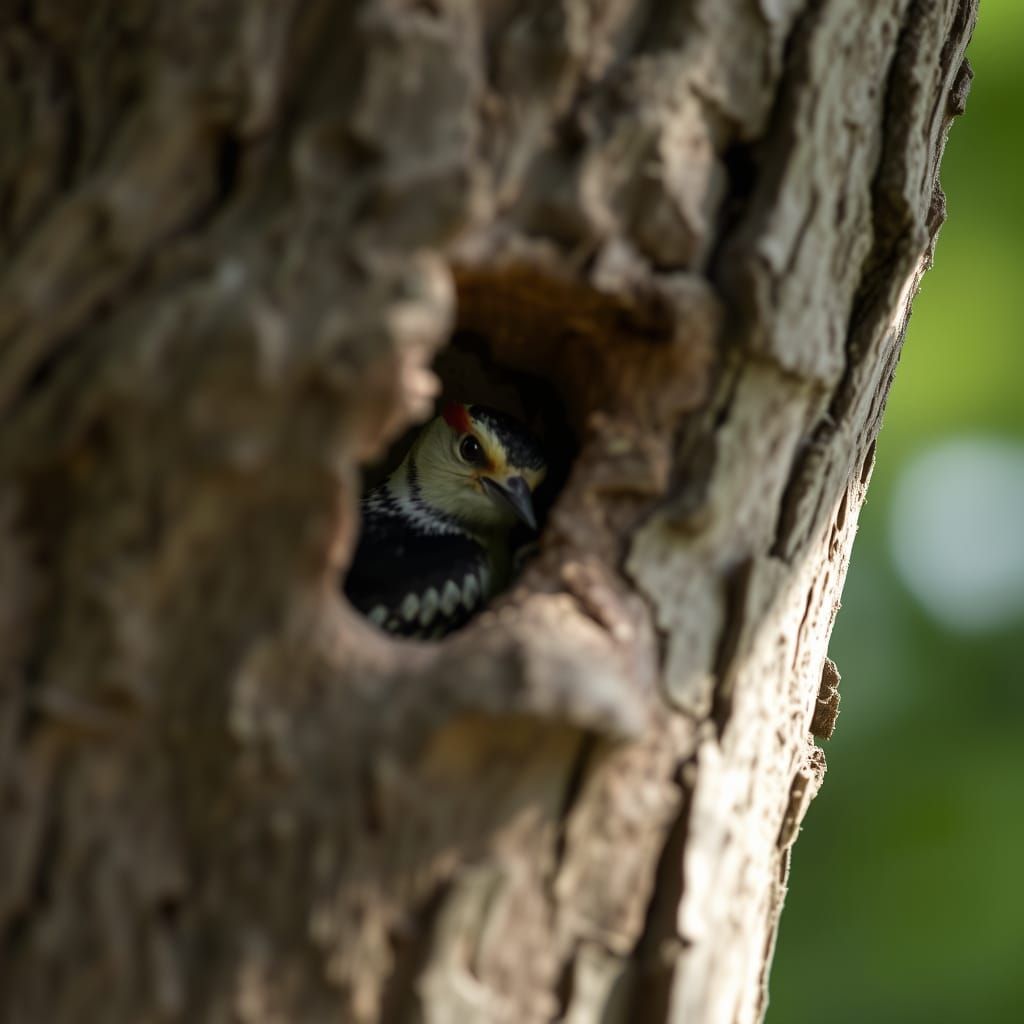 Red Headed Woodpecker in Cozy Tree Hollow