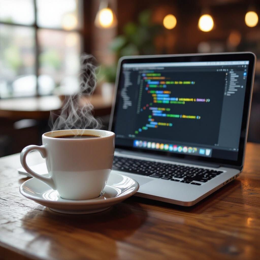 Photorealistic Coffee and Laptop Scene for Monday Productivi...