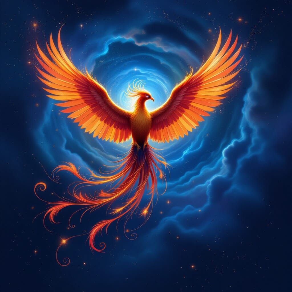 Starlight Phoenix Rises from Cosmic Vortex
