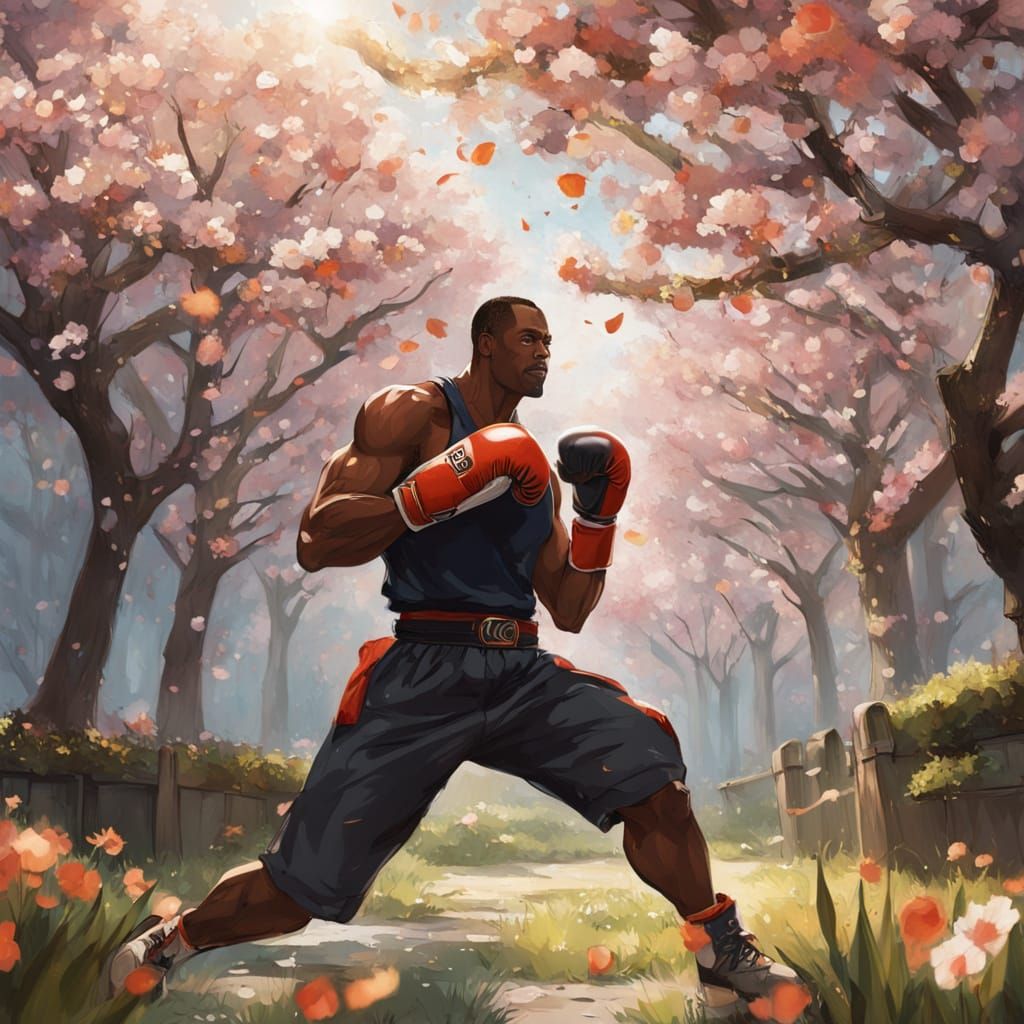Springtime Boxing in Vibrant Watercolor Style