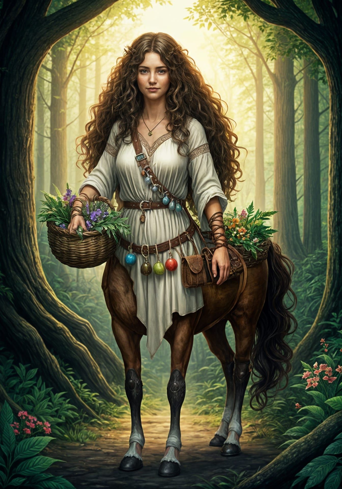 High Fantasy Centaur Herbalist in Ancient Forest