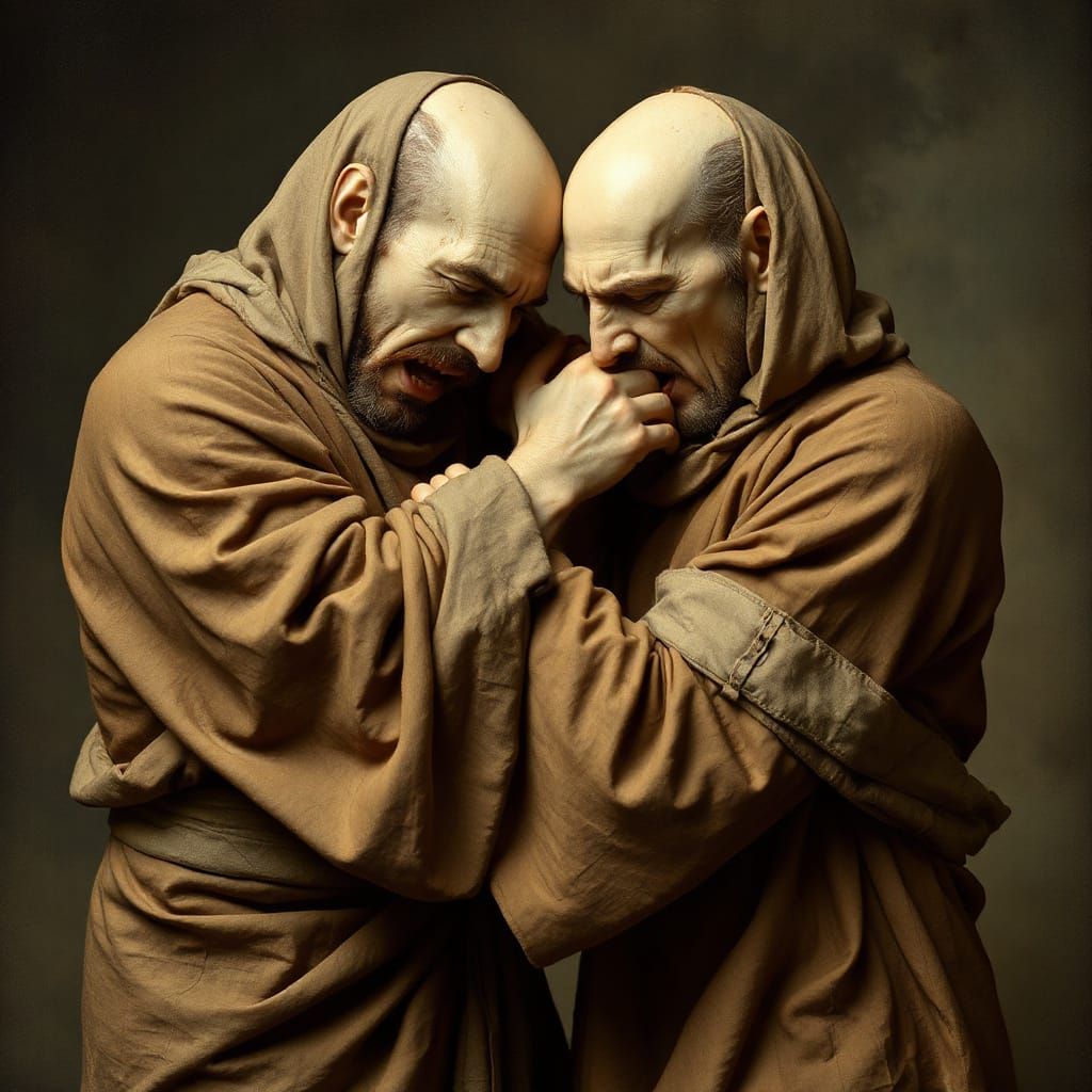 Two Figures Engaged in a Struggle of Inner Turmoil