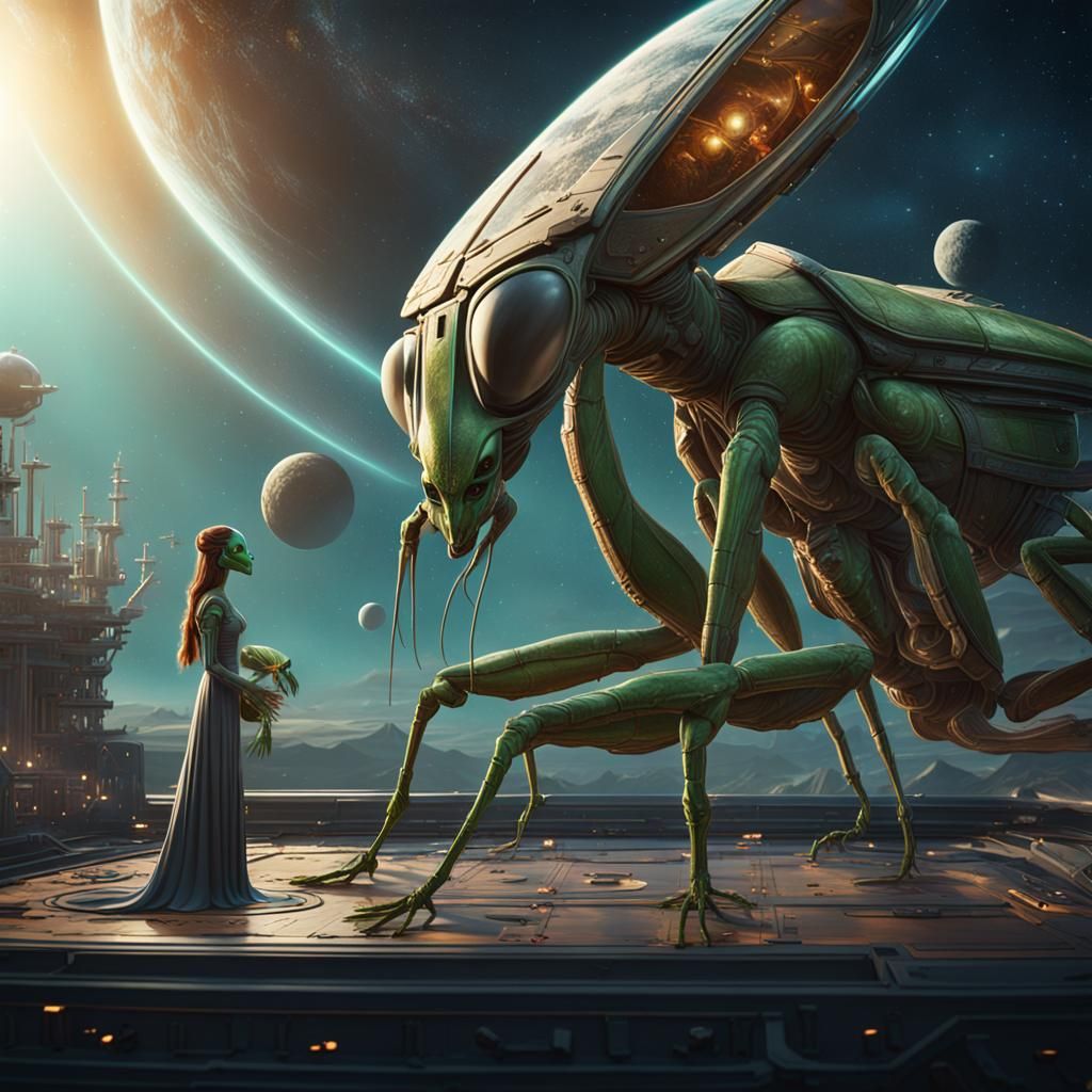 Praying Mantis and Alien Wedding Aboard Starship