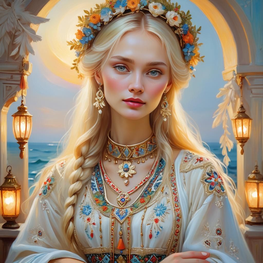 Angelic Russian Beauty in Impressionist Oil Painting