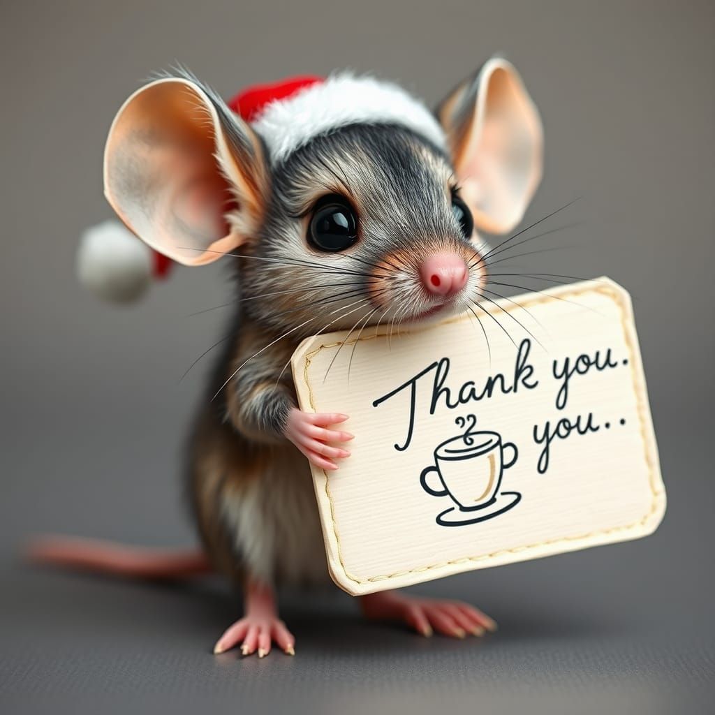 Charming Mouse Holds 'Thank You' Sign in Matte Painting