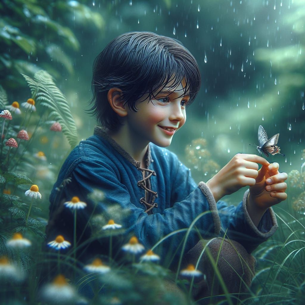 Boy and Butterfly in Hypermaximalist Forest