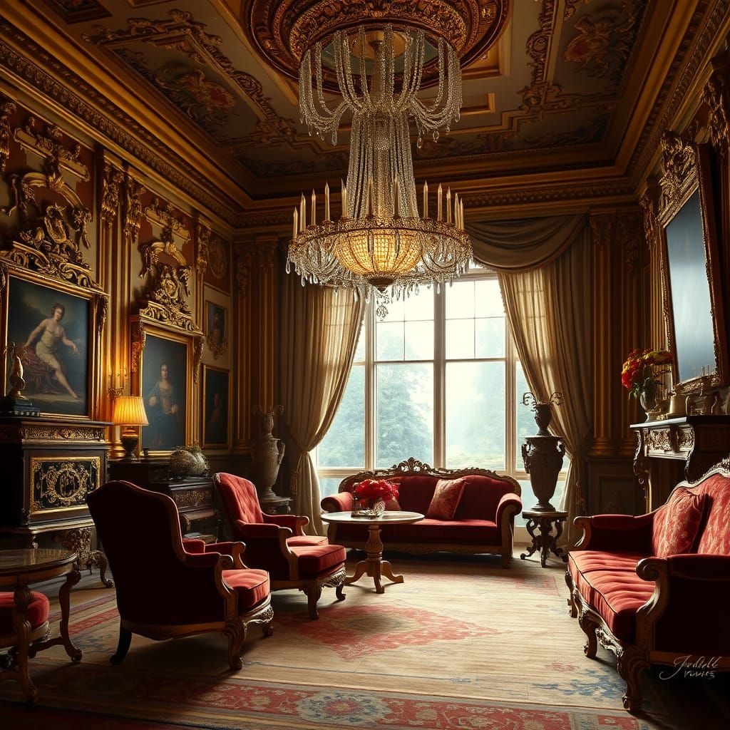 Opulent Rococo Drawing Room in Grand Mansion