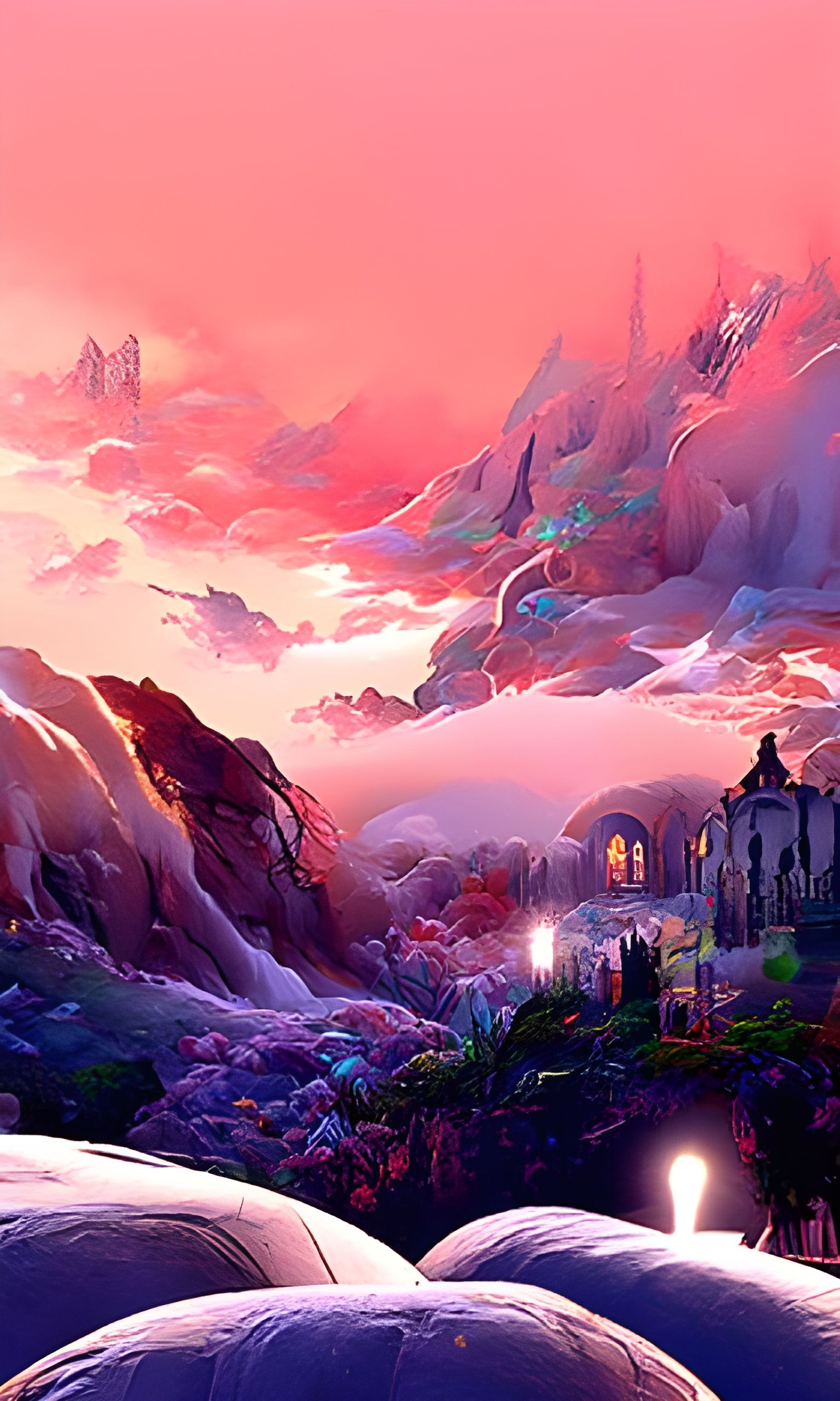 Ominous Mountain Prison in Whimsical Fantasy Style