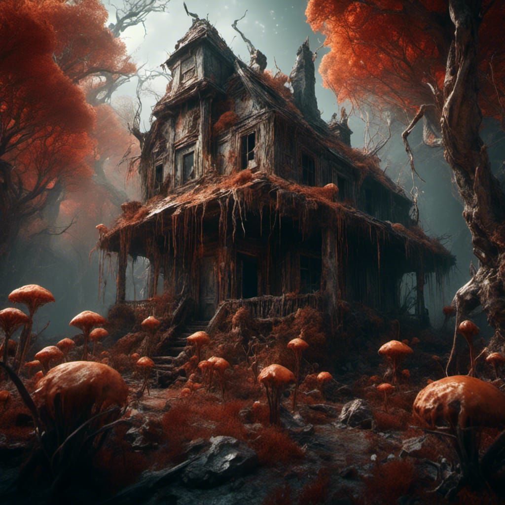 Cordyceps Fungi Growing From a House: Detailed Matte Paintin...