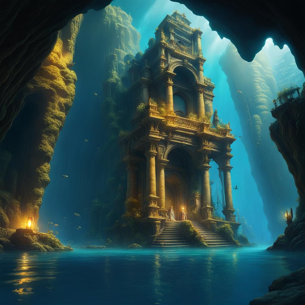Underwater City with Siren in Dark Fantasy Style