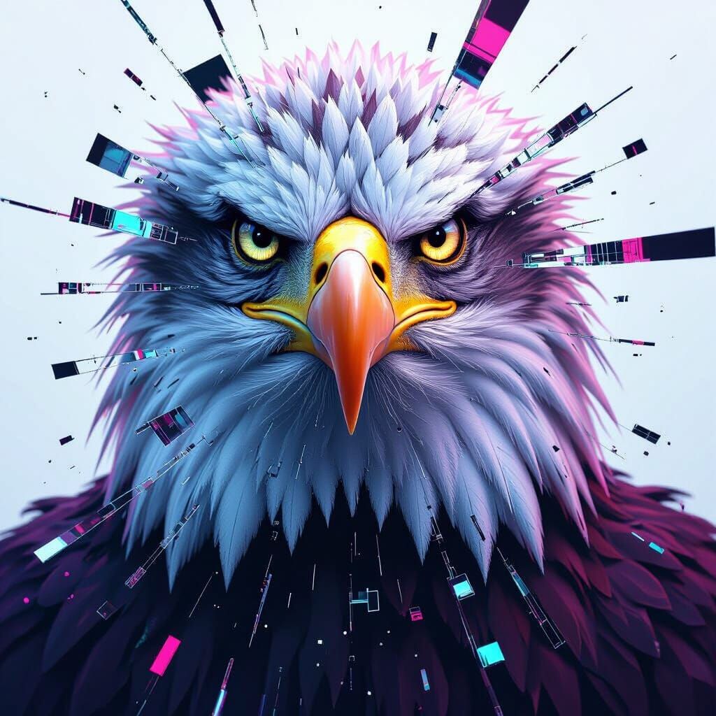 Fragmented Eagle Portrait in Glitch Art Style
