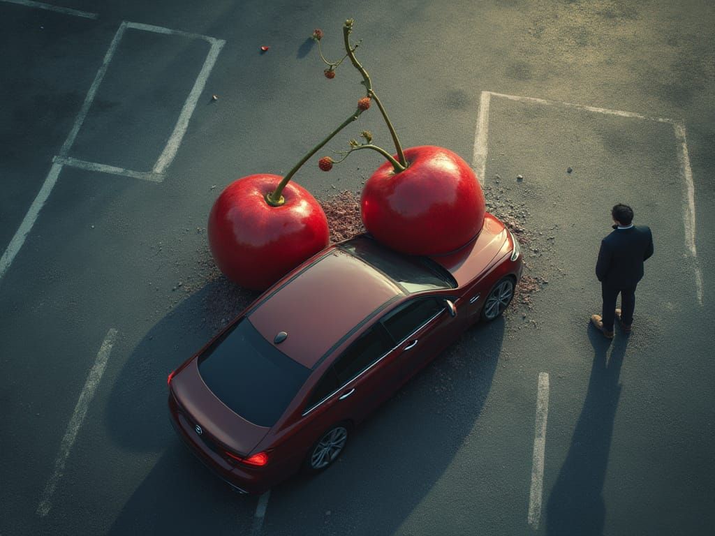 Crushed Car: Giant Cherries Fall From Sky