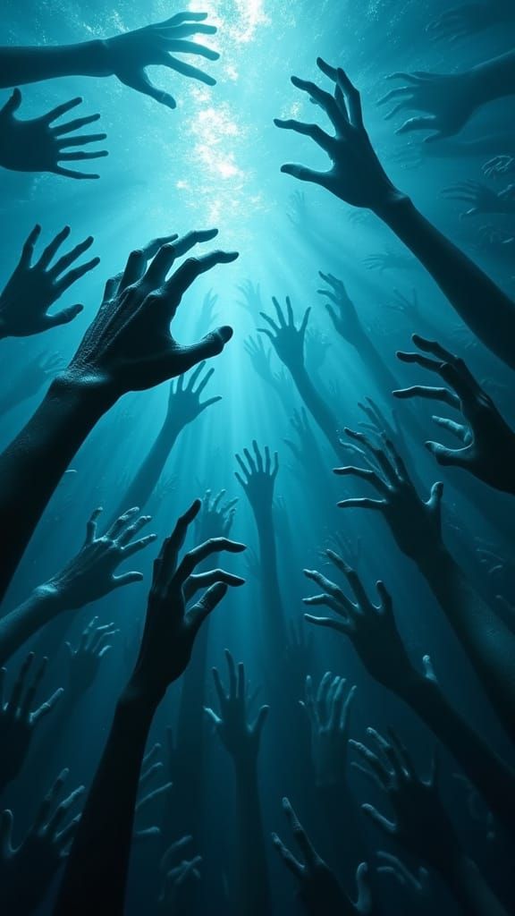Ghostly Hands in Surreal Blue Void