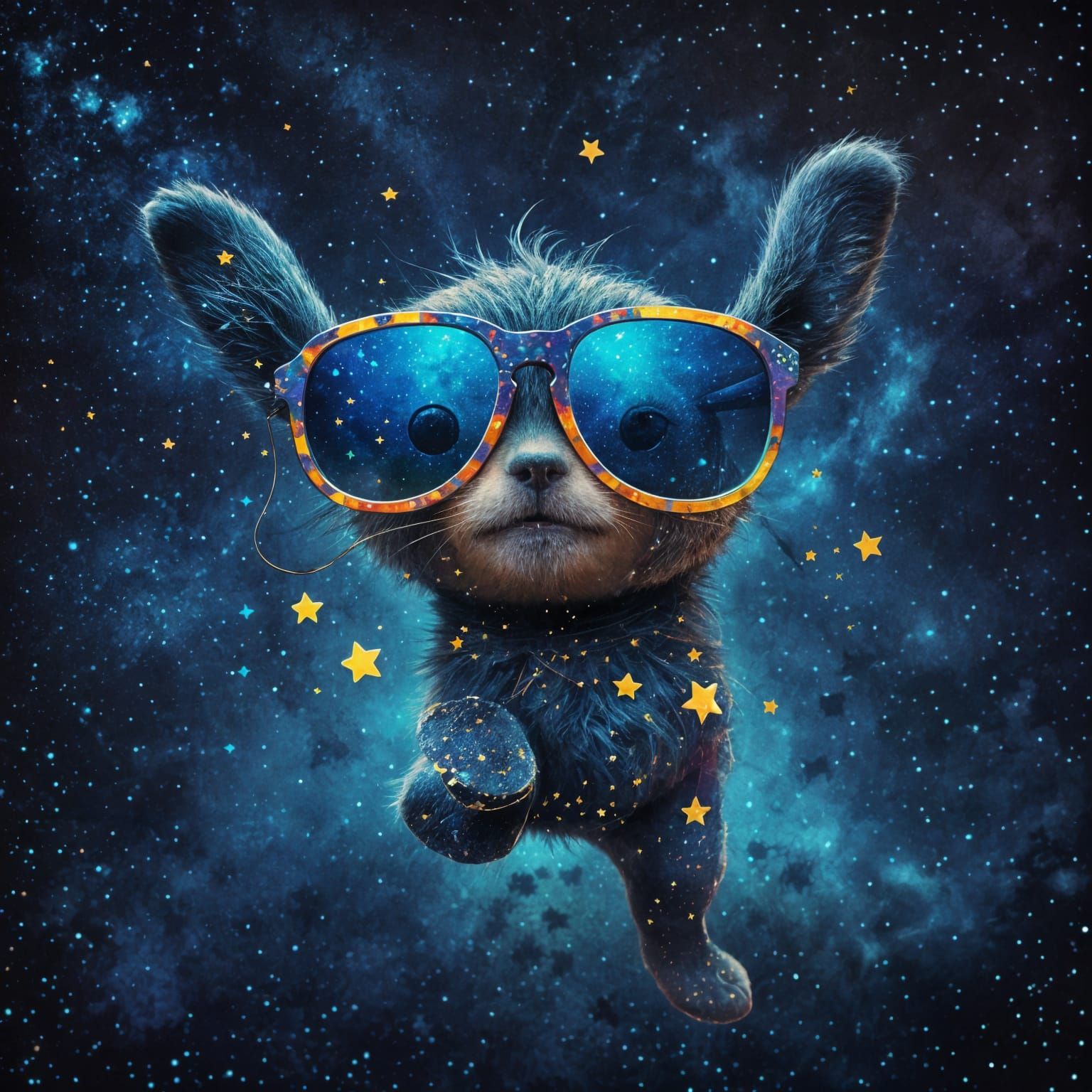 Dancing Star in Vibrant Nightsky with Sunglasses