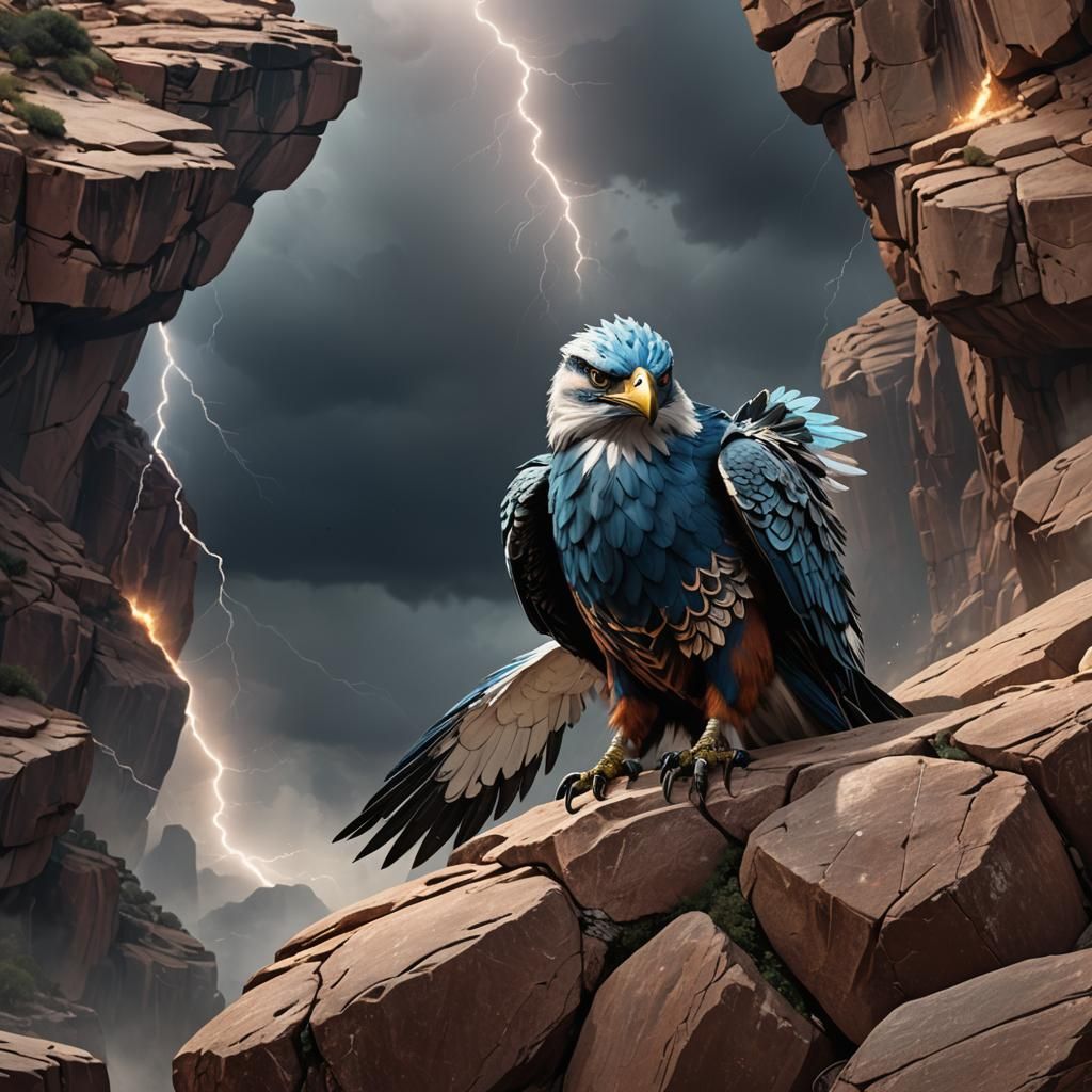 Majestic Thunderbird Perched on Rocks Emitting Lightning