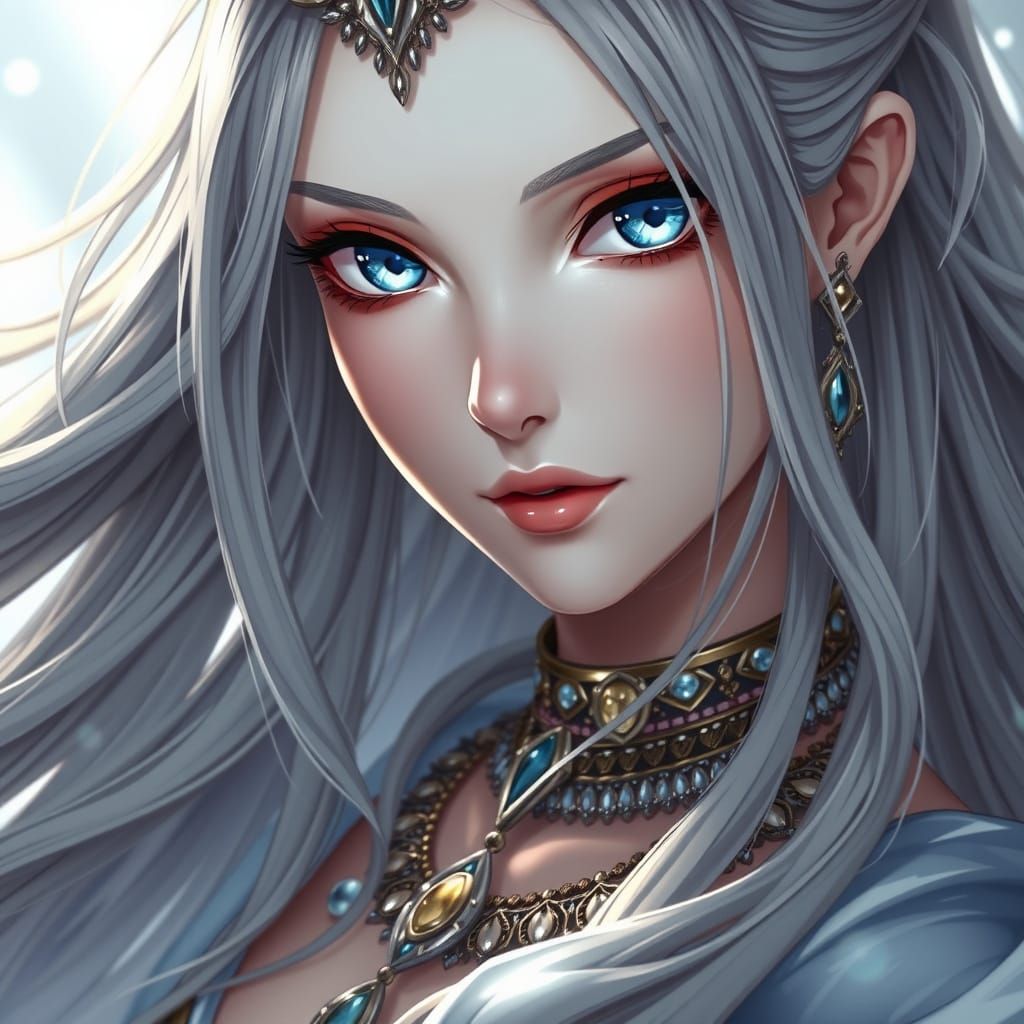 Ethereal Anime Goddess with Piercing Blue Eyes
