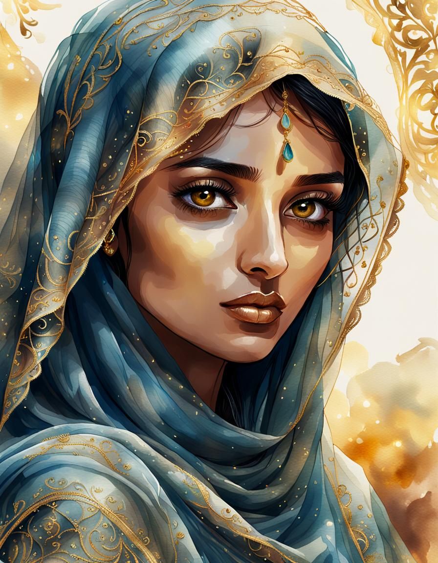 Exotic Arabian Beauty in Dreamy Watercolor