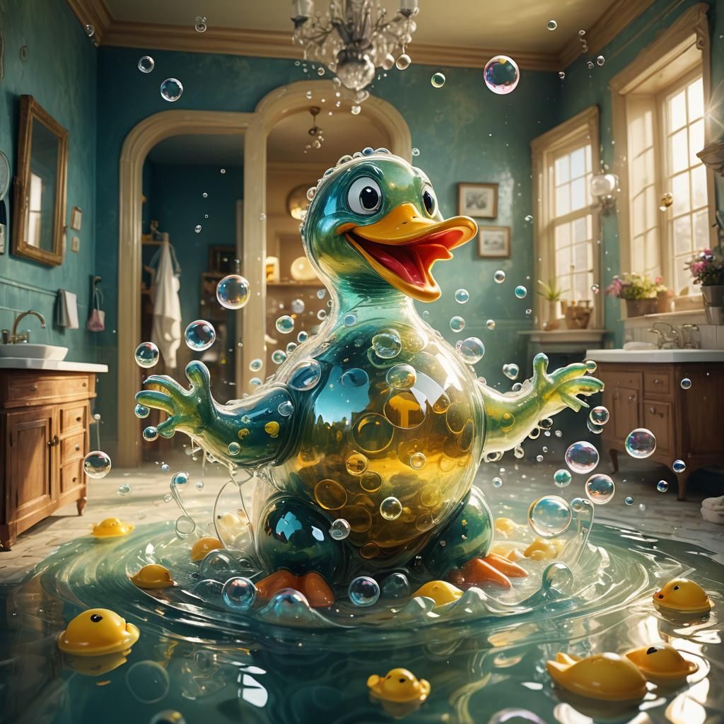 Bubble Monster with Duck: Whimsical Concept Art