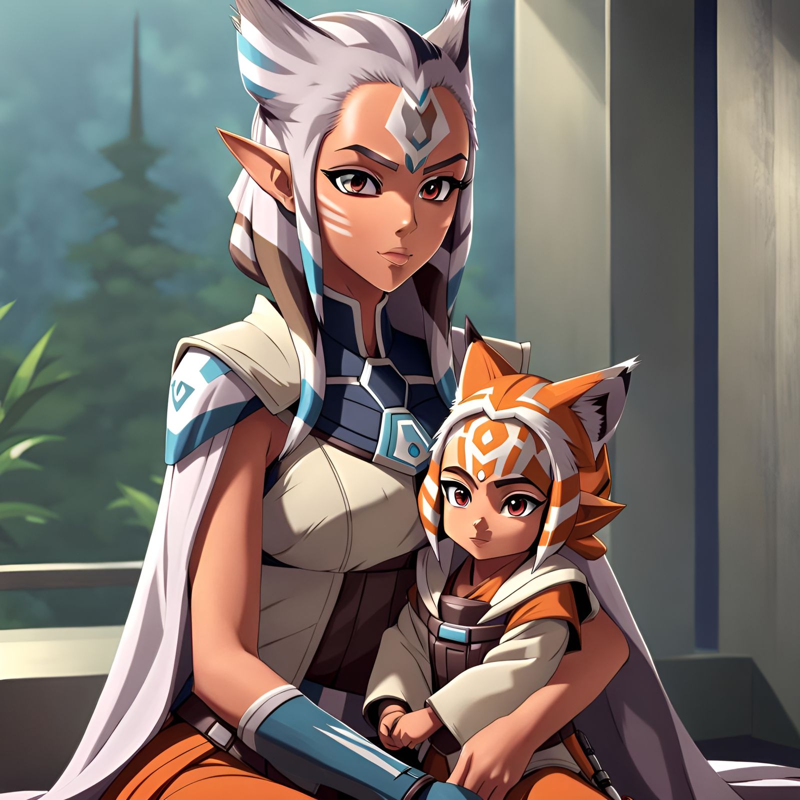 Ahsoka as Mother, Anime Style Illustration