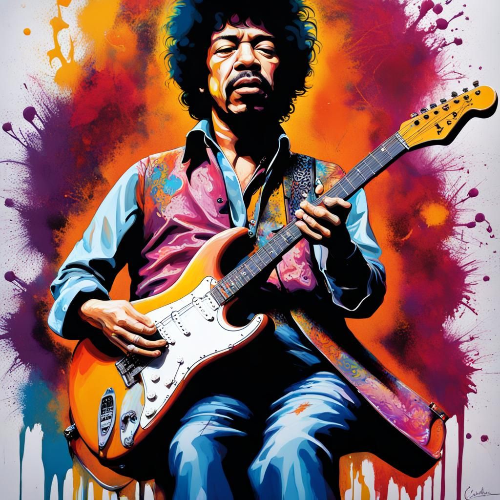 Guitarists in Piercing Graffiti Street Art Style