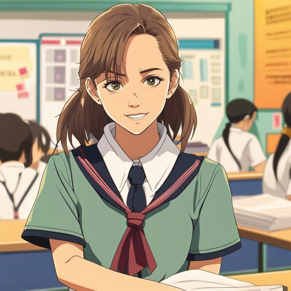 Girl in School Uniform in Anime Style