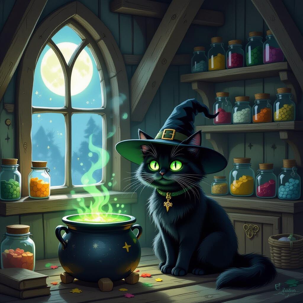 Mischievous Black Cat by Bubbling Cauldron